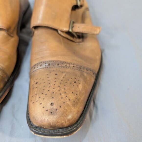 Marco Vittorio Brown Leather Double Monk Strap Cap Toe Dress Shoes Men Size 10.5 - Picture 3 of 13